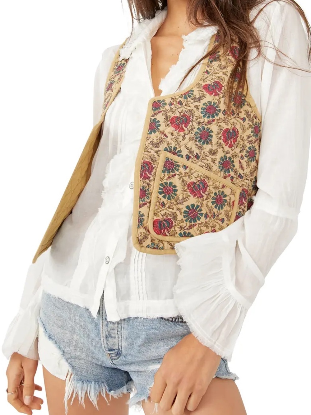 Free People Kenzi Floral Quilted Boho Vest